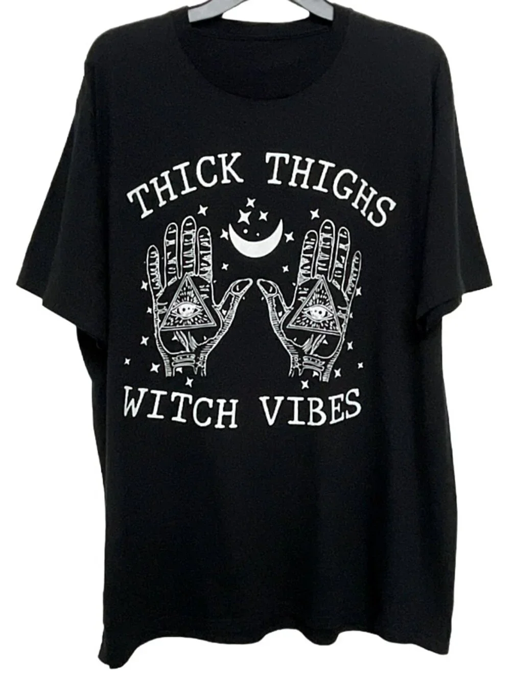 Thick Thighs Witch Vibes Graphic T-Shirt Black Oversized Tee - Picture 1 of 7